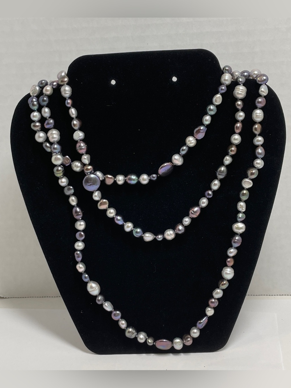 HONORA  Gray Peacock 925 Baroque Freshwater Pearl Strand 52" To Layer Necklace